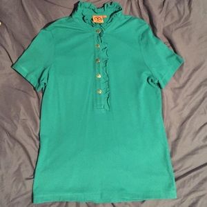 Tory Burch Turquoise Polo L Gold Buttons AUTHENTIC